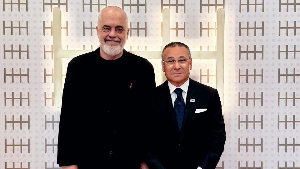 <p>Kamel Ghribi with Edi Rama, Prime Minister of Albania</p>